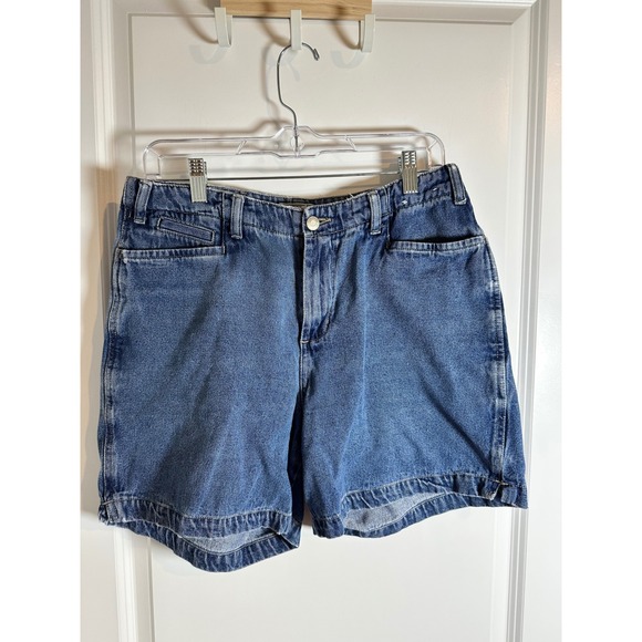 Essentials Womens Denim Shorts Size 10 High Waist Blue Jean Mom Shorts - Picture 1 of 3
